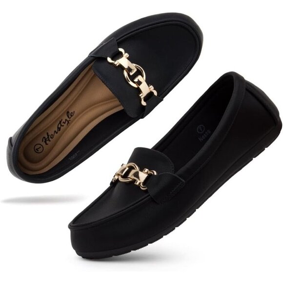 Women Black Herstyle Penny Loafers Lightweight Walking Flats Casual Shoes - Picture 2 of 6